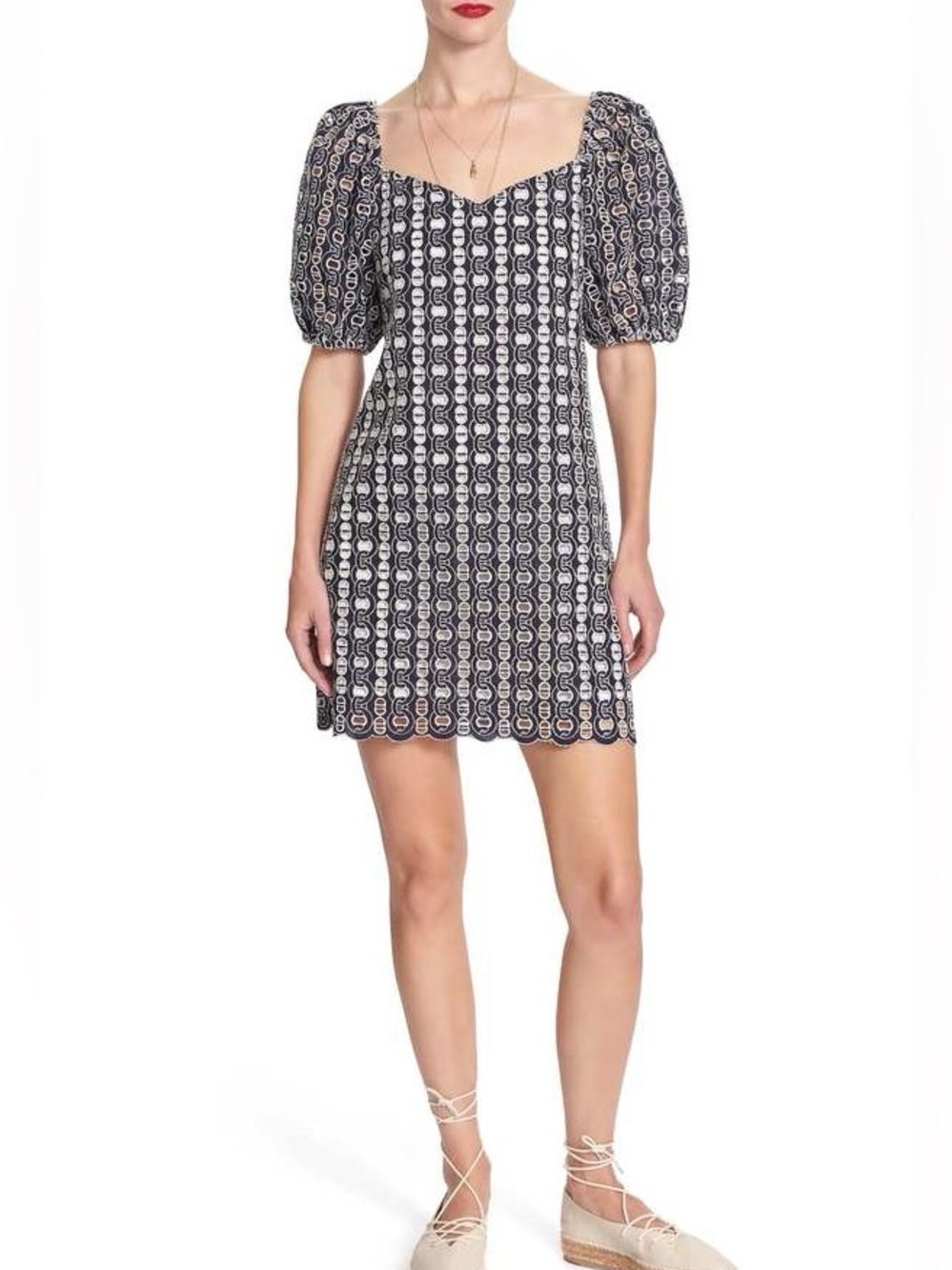 NWOT Corey Lynn Calter Navy and White Puff Sleeve Mini Dress